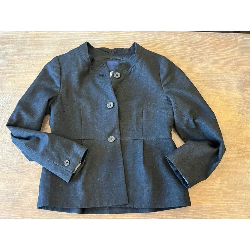 J.CREW Black Wool Silk Scallop Neck Jacket Blazer Top Women's Size 2